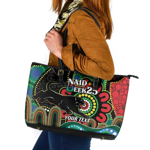 Custom NAIDOC Week 2025 Panthers Leather Tote Bag Go Mountain Men Indigenous Art