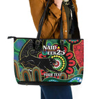 Custom NAIDOC Week 2025 Panthers Leather Tote Bag Go Mountain Men Indigenous Art