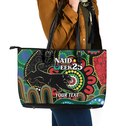 Custom NAIDOC Week 2025 Panthers Leather Tote Bag Go Mountain Men Indigenous Art