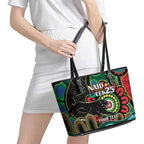 Custom NAIDOC Week 2025 Panthers Leather Tote Bag Go Mountain Men Indigenous Art