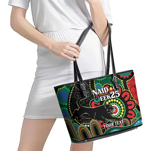 Custom NAIDOC Week 2025 Panthers Leather Tote Bag Go Mountain Men Indigenous Art