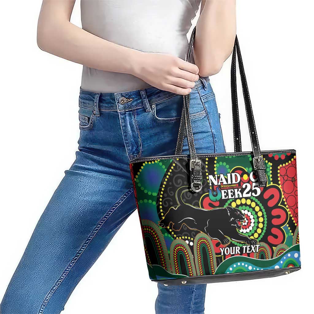 Custom NAIDOC Week 2025 Panthers Leather Tote Bag Go Mountain Men Indigenous Art