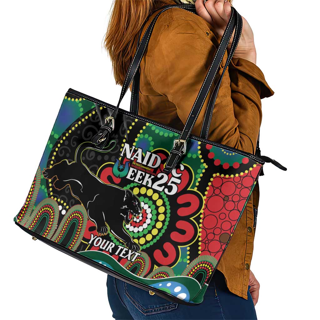 Custom NAIDOC Week 2025 Panthers Leather Tote Bag Go Mountain Men Indigenous Art