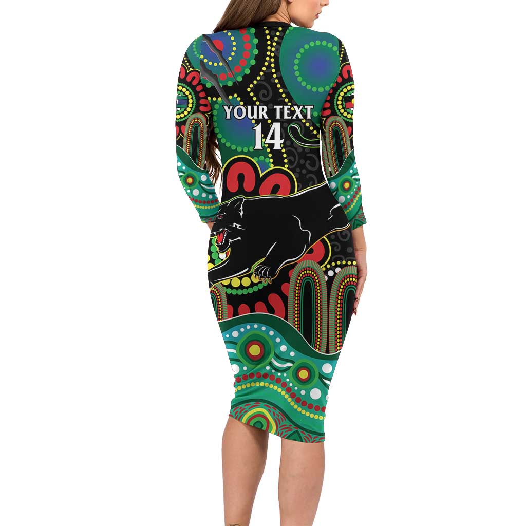Custom NAIDOC Week 2025 Panthers Long Sleeve Bodycon Dress Go Mountain Men Indigenous Art