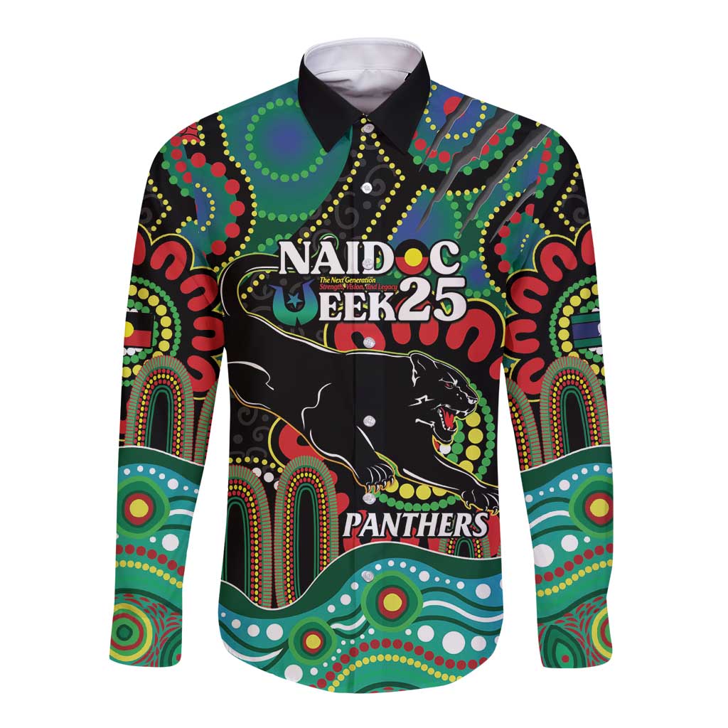 Custom NAIDOC Week 2025 Panthers Long Sleeve Button Shirt Go Mountain Men Indigenous Art