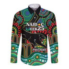 Custom NAIDOC Week 2025 Panthers Long Sleeve Button Shirt Go Mountain Men Indigenous Art