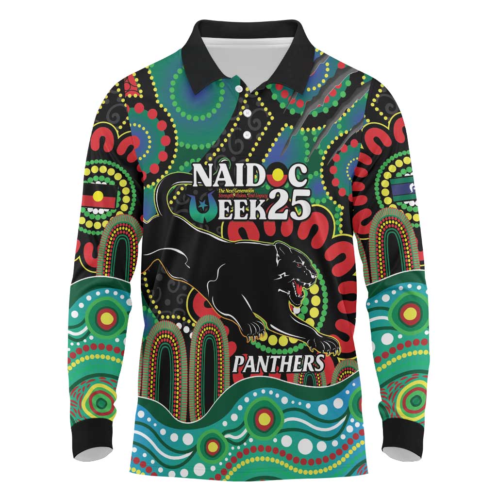 Custom NAIDOC Week 2025 Panthers Long Sleeve Polo Shirt Go Mountain Men Indigenous Art