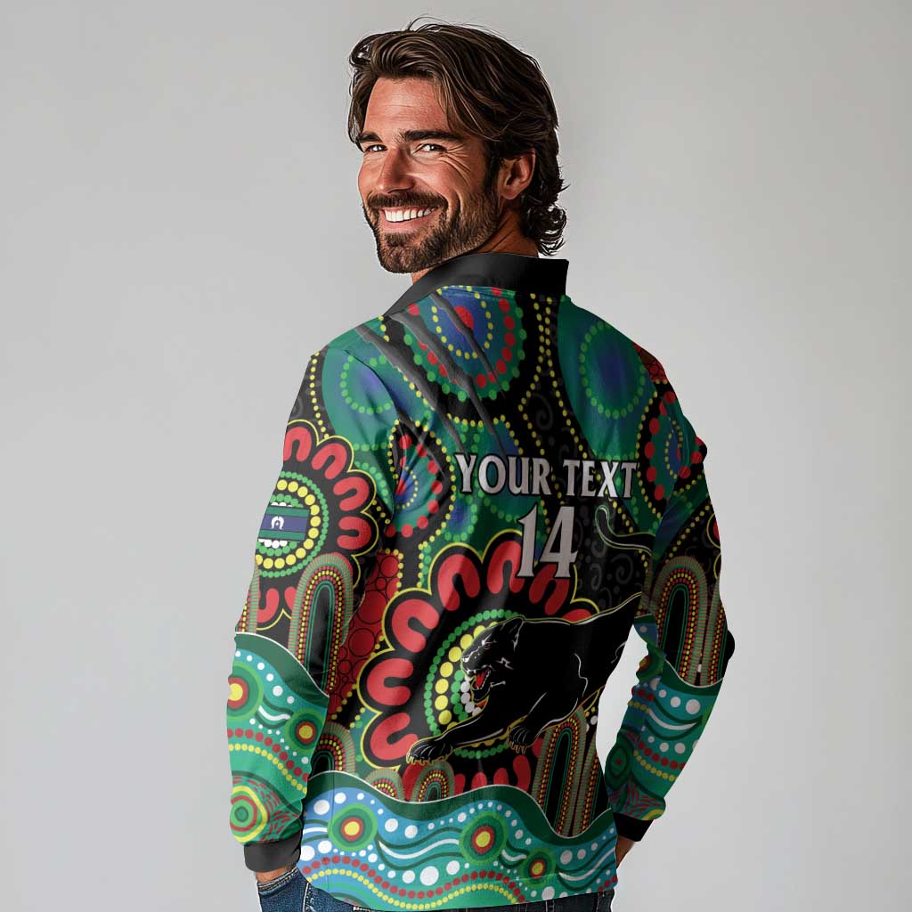 Custom NAIDOC Week 2025 Panthers Long Sleeve Polo Shirt Go Mountain Men Indigenous Art
