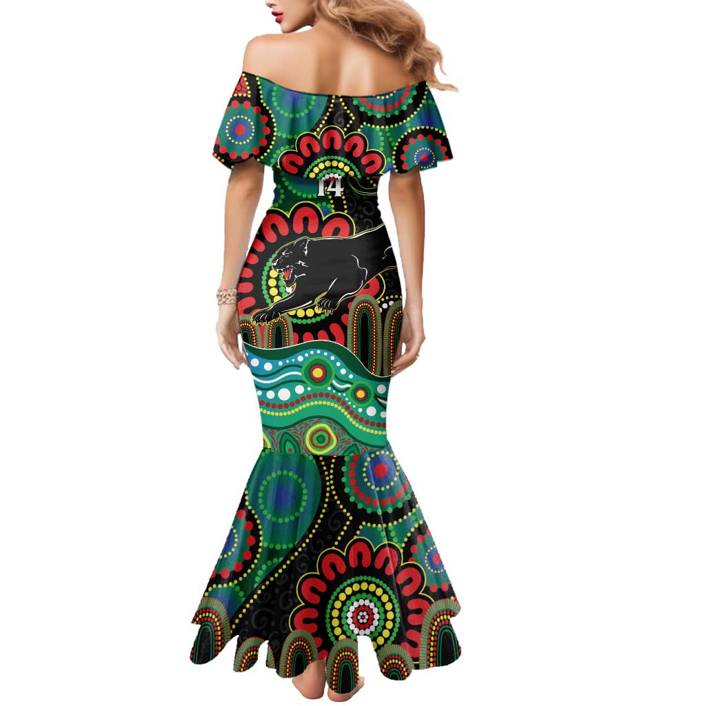 Custom NAIDOC Week 2025 Panthers Mermaid Dress Go Mountain Men Indigenous Art