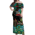 Custom NAIDOC Week 2025 Panthers Off Shoulder Maxi Dress Go Mountain Men Indigenous Art
