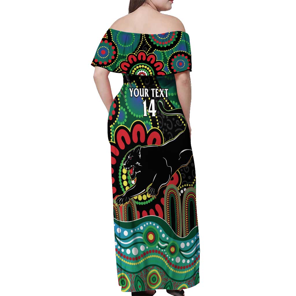 Custom NAIDOC Week 2025 Panthers Off Shoulder Maxi Dress Go Mountain Men Indigenous Art