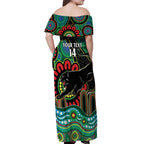 Custom NAIDOC Week 2025 Panthers Off Shoulder Maxi Dress Go Mountain Men Indigenous Art