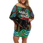 Custom NAIDOC Week 2025 Panthers Off Shoulder Short Dress Go Mountain Men Indigenous Art