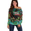 Custom NAIDOC Week 2025 Panthers Off Shoulder Sweater Go Mountain Men Indigenous Art