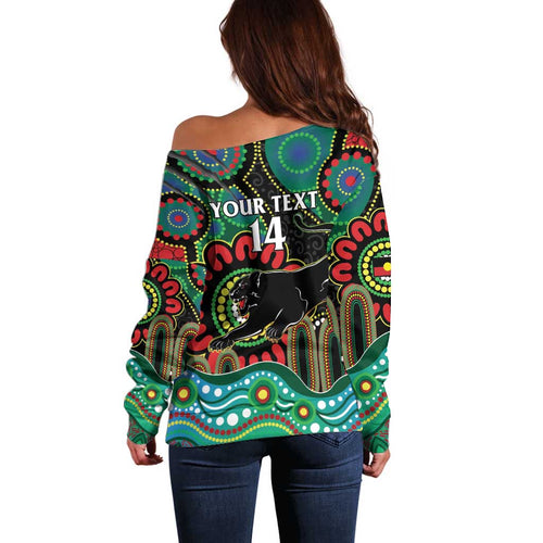 Custom NAIDOC Week 2025 Panthers Off Shoulder Sweater Go Mountain Men Indigenous Art