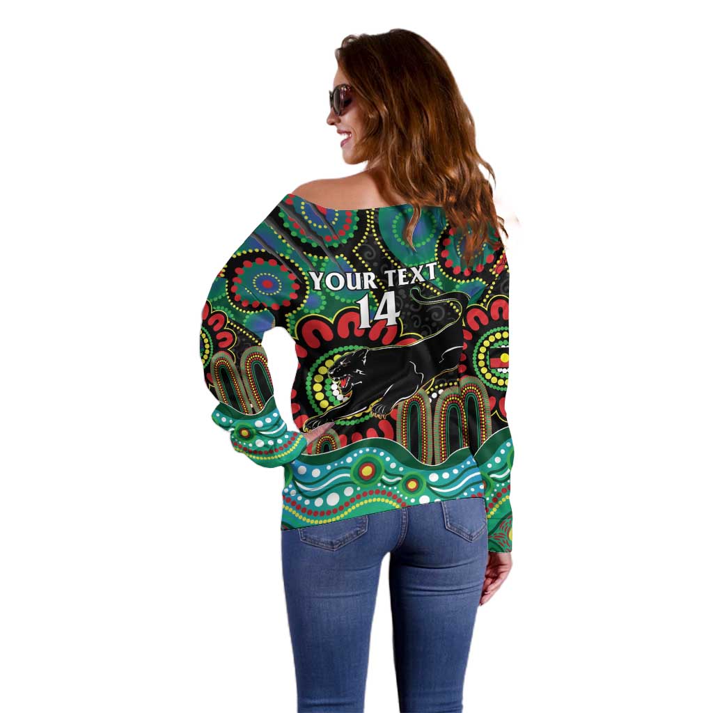Custom NAIDOC Week 2025 Panthers Off Shoulder Sweater Go Mountain Men Indigenous Art