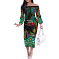 Custom NAIDOC Week 2025 Panthers Off The Shoulder Long Sleeve Dress Go Mountain Men Indigenous Art