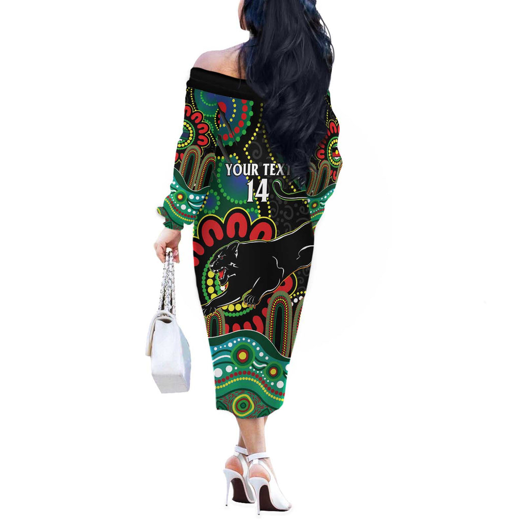 Custom NAIDOC Week 2025 Panthers Off The Shoulder Long Sleeve Dress Go Mountain Men Indigenous Art
