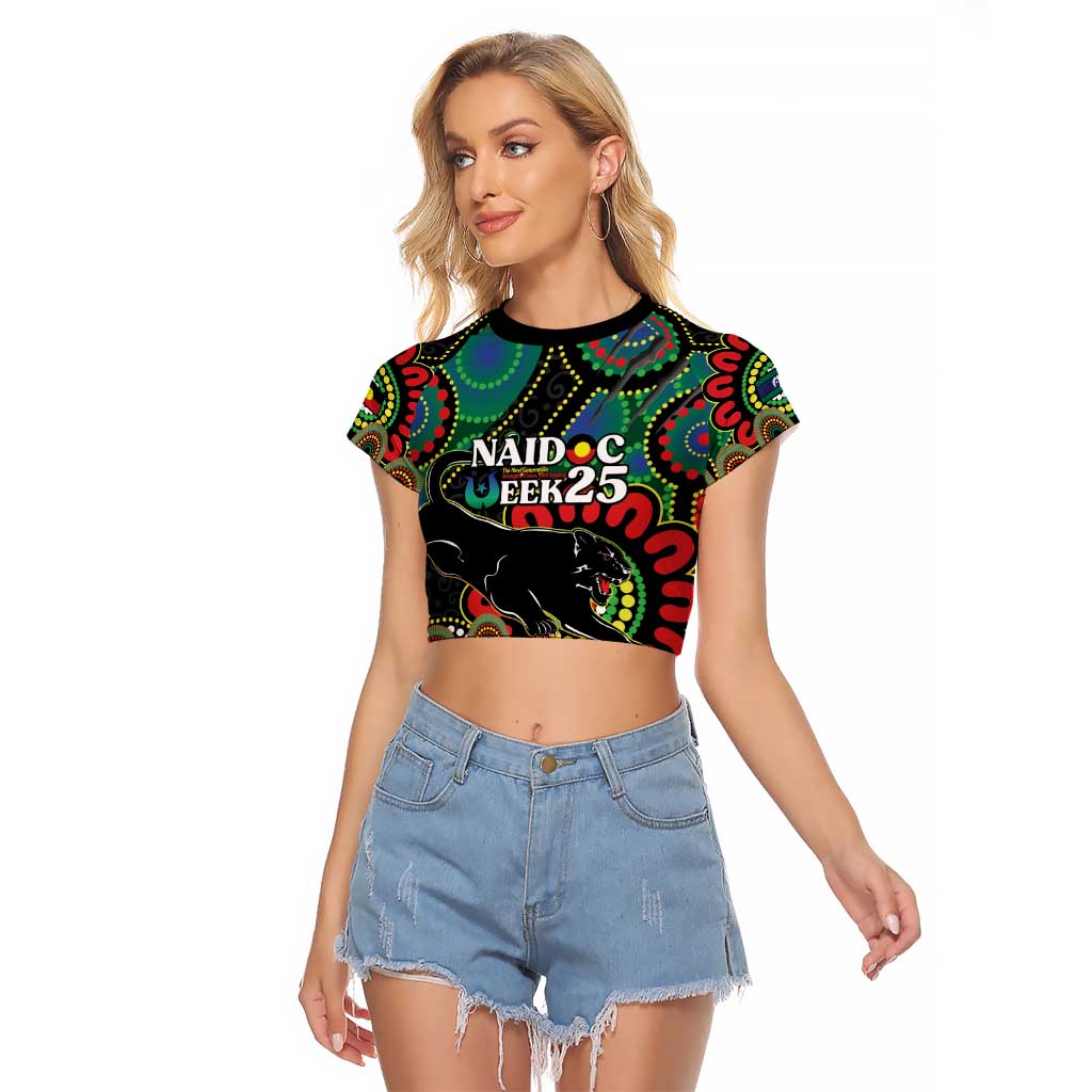 Custom NAIDOC Week 2025 Panthers Raglan Cropped T Shirt Go Mountain Men Indigenous Art