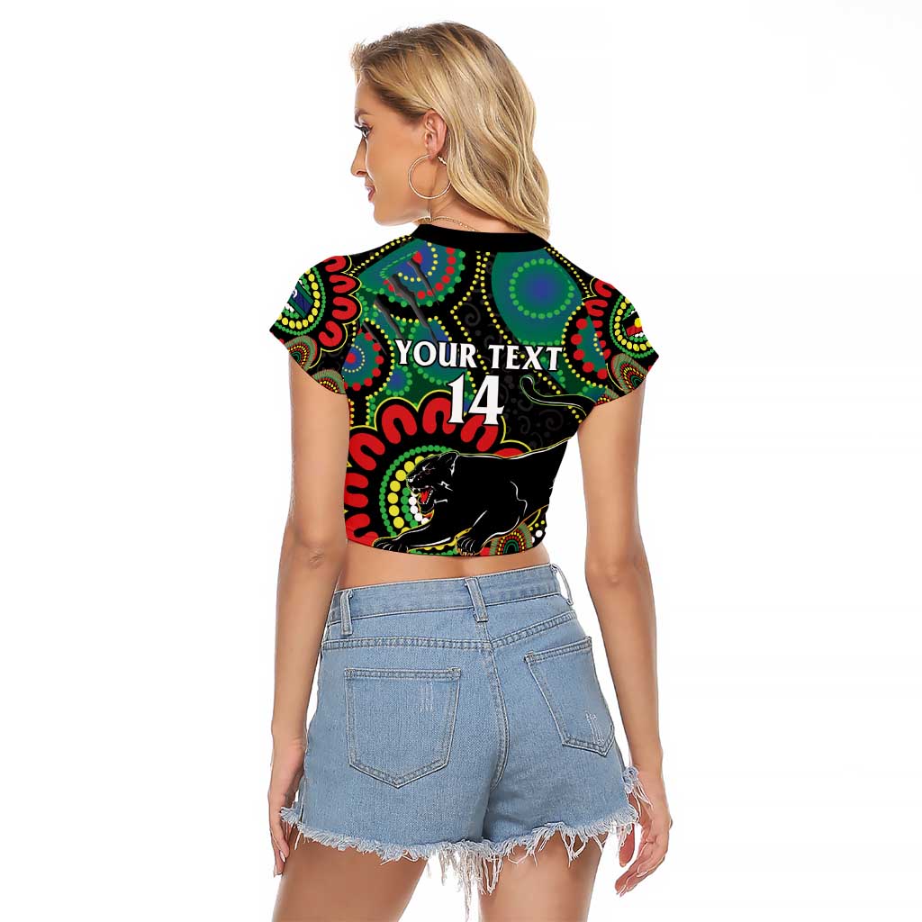 Custom NAIDOC Week 2025 Panthers Raglan Cropped T Shirt Go Mountain Men Indigenous Art