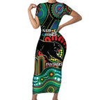 Custom NAIDOC Week 2025 Panthers Short Sleeve Bodycon Dress Go Mountain Men Indigenous Art