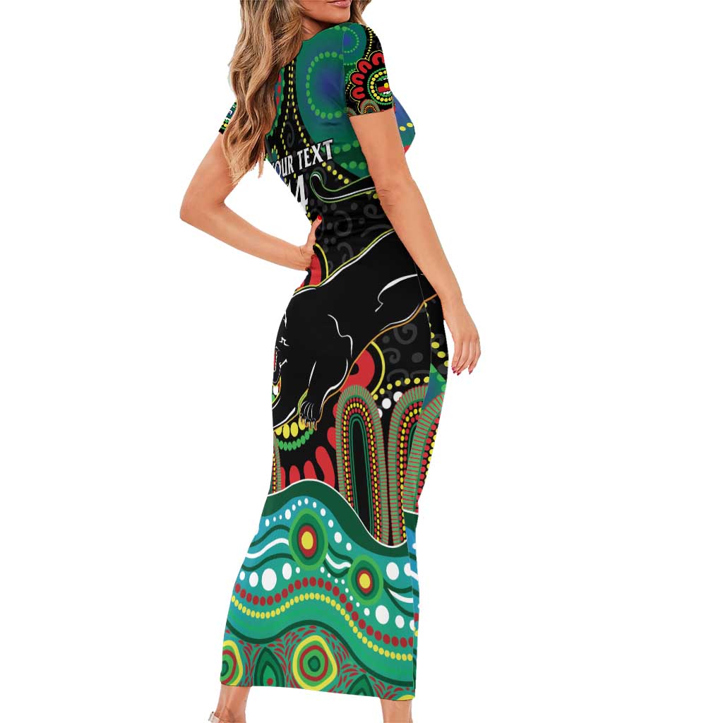 Custom NAIDOC Week 2025 Panthers Short Sleeve Bodycon Dress Go Mountain Men Indigenous Art