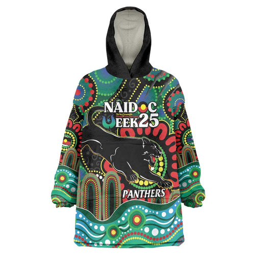 Custom NAIDOC Week 2025 Panthers Wearable Blanket Hoodie Go Mountain Men Indigenous Art