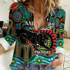 Custom NAIDOC Week 2025 Panthers Women Casual Shirt Go Mountain Men Indigenous Art