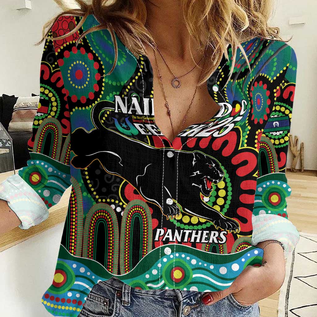 Custom NAIDOC Week 2025 Panthers Women Casual Shirt Go Mountain Men Indigenous Art