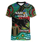 Custom NAIDOC Week 2025 Panthers Women V-Neck T-Shirt Go Mountain Men Indigenous Art