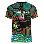 Custom NAIDOC Week 2025 Panthers Women V-Neck T-Shirt Go Mountain Men Indigenous Art