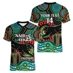 Custom NAIDOC Week 2025 Panthers Women V-Neck T-Shirt Go Mountain Men Indigenous Art