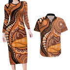 Australia Mother's Day 2026 Indigenous Art Couples Matching Long Sleeve Bodycon Dress and Hawaiian Shirt