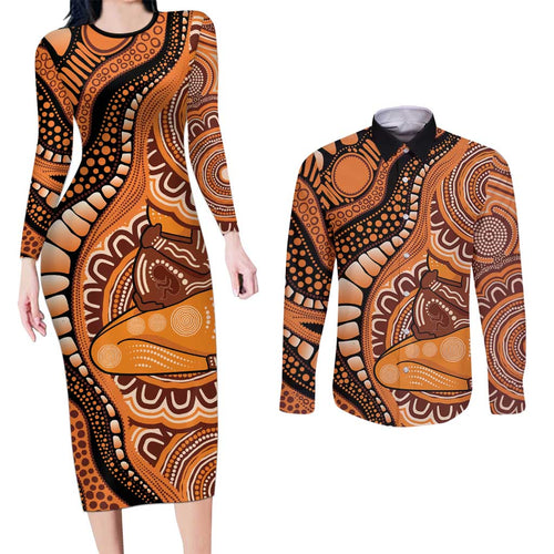Australia Mother's Day 2026 Indigenous Art Couples Matching Long Sleeve Bodycon Dress and Long Sleeve Button Shirt