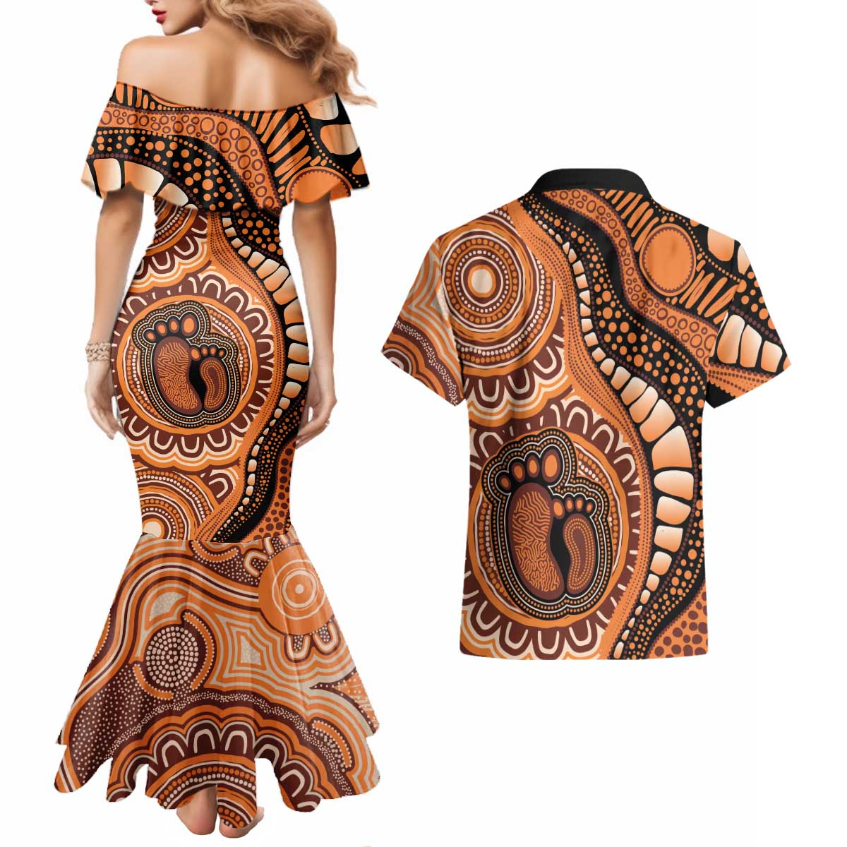 Australia Mother's Day 2026 Indigenous Art Couples Matching Mermaid Dress and Hawaiian Shirt