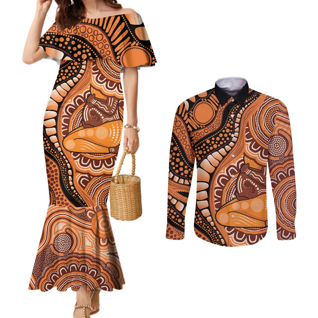 Australia Mother's Day 2026 Indigenous Art Couples Matching Mermaid Dress and Long Sleeve Button Shirt
