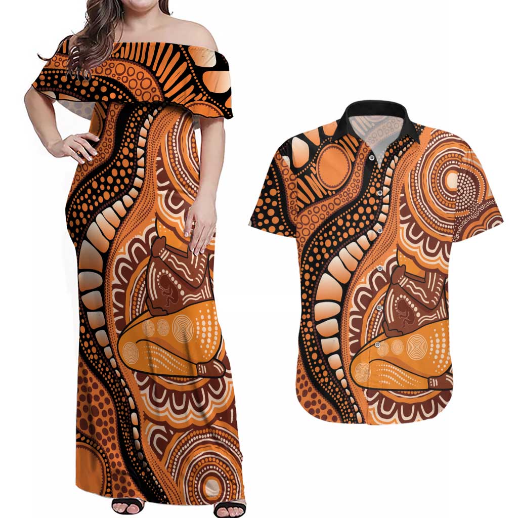 Australia Mother's Day 2026 Indigenous Art Couples Matching Off Shoulder Maxi Dress and Hawaiian Shirt
