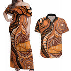 Australia Mother's Day 2026 Indigenous Art Couples Matching Off Shoulder Maxi Dress and Hawaiian Shirt