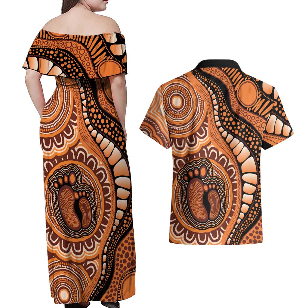 Australia Mother's Day 2026 Indigenous Art Couples Matching Off Shoulder Maxi Dress and Hawaiian Shirt