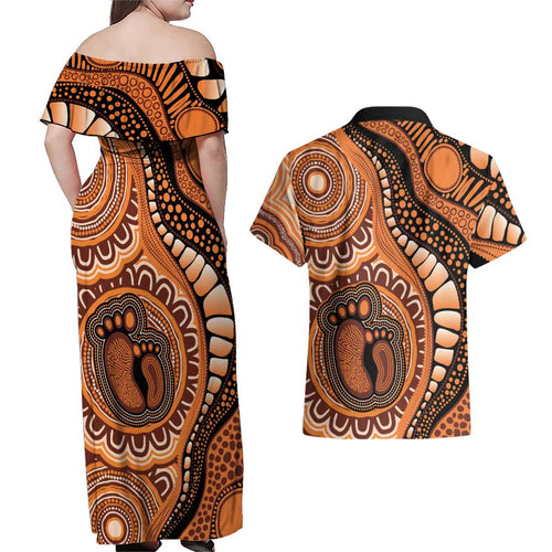 Australia Mother's Day 2026 Indigenous Art Couples Matching Off Shoulder Maxi Dress and Hawaiian Shirt