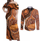 Australia Mother's Day 2026 Indigenous Art Couples Matching Off Shoulder Maxi Dress and Long Sleeve Button Shirt