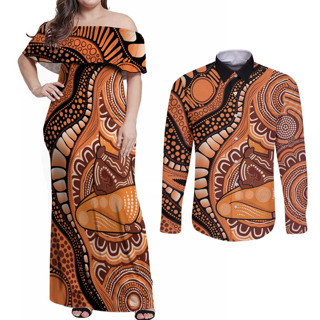 Australia Mother's Day 2026 Indigenous Art Couples Matching Off Shoulder Maxi Dress and Long Sleeve Button Shirt