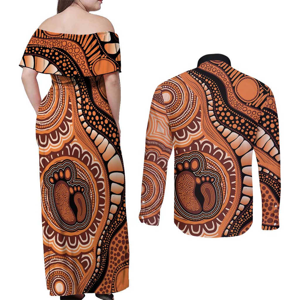 Australia Mother's Day 2026 Indigenous Art Couples Matching Off Shoulder Maxi Dress and Long Sleeve Button Shirt