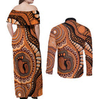 Australia Mother's Day 2026 Indigenous Art Couples Matching Off Shoulder Maxi Dress and Long Sleeve Button Shirt