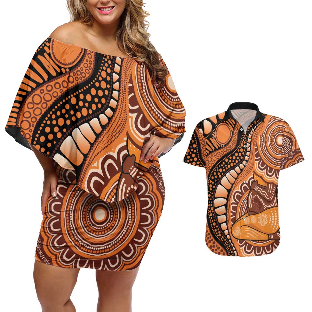 Australia Mother's Day 2026 Indigenous Art Couples Matching Off Shoulder Short Dress and Hawaiian Shirt