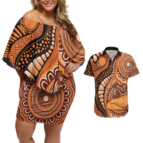 Australia Mother's Day 2026 Indigenous Art Couples Matching Off Shoulder Short Dress and Hawaiian Shirt