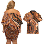 Australia Mother's Day 2026 Indigenous Art Couples Matching Off Shoulder Short Dress and Hawaiian Shirt