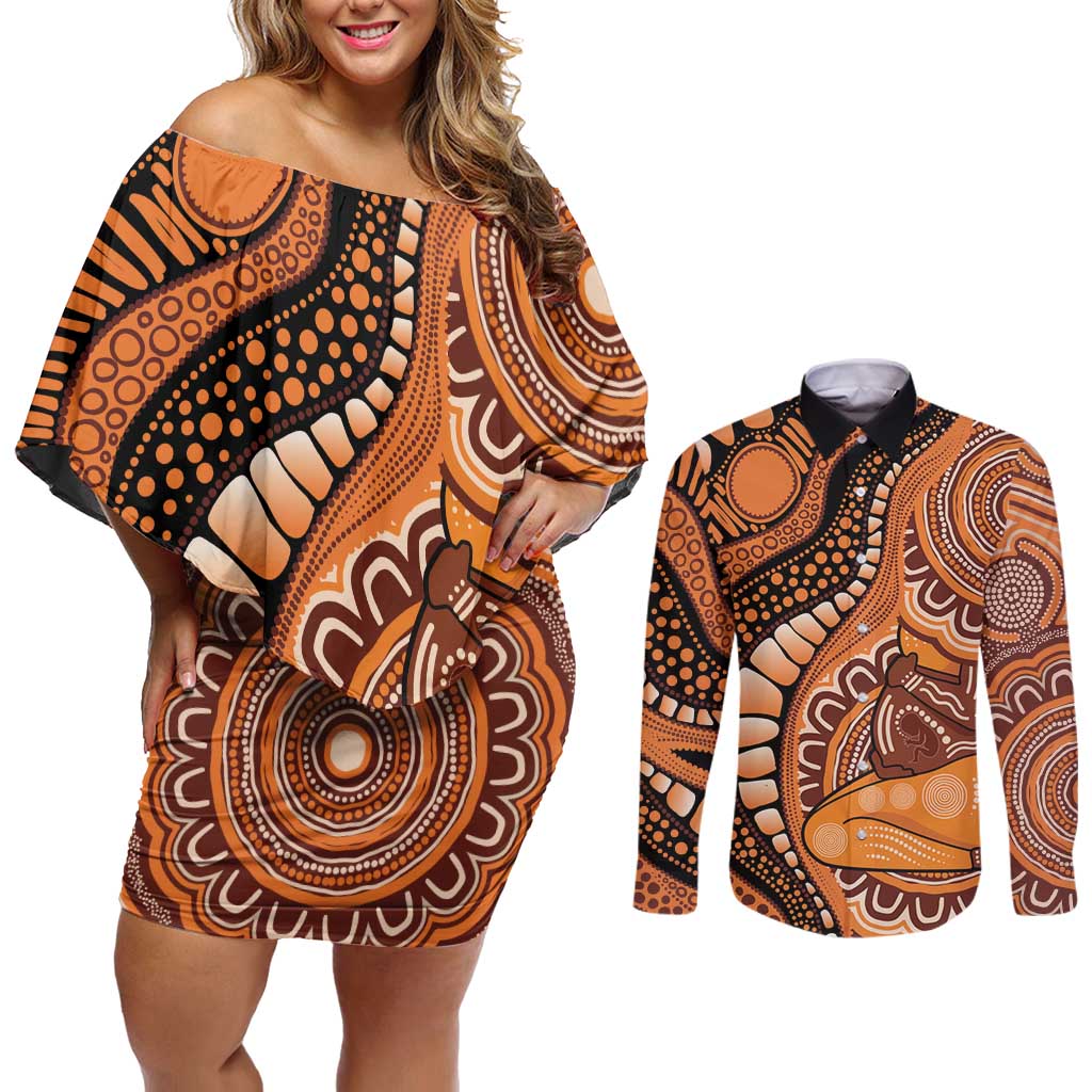 Australia Mother's Day 2026 Indigenous Art Couples Matching Off Shoulder Short Dress and Long Sleeve Button Shirt