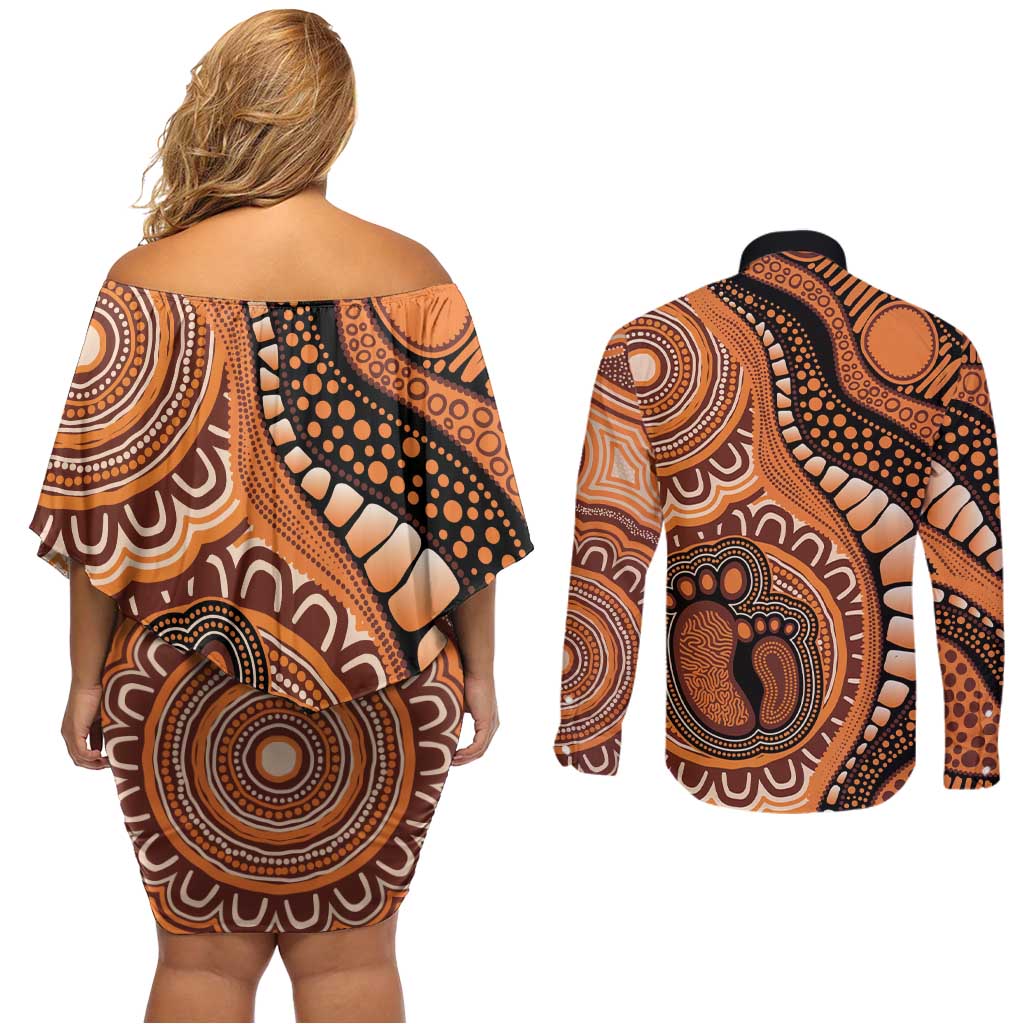 Australia Mother's Day 2026 Indigenous Art Couples Matching Off Shoulder Short Dress and Long Sleeve Button Shirt