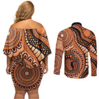 Australia Mother's Day 2026 Indigenous Art Couples Matching Off Shoulder Short Dress and Long Sleeve Button Shirt